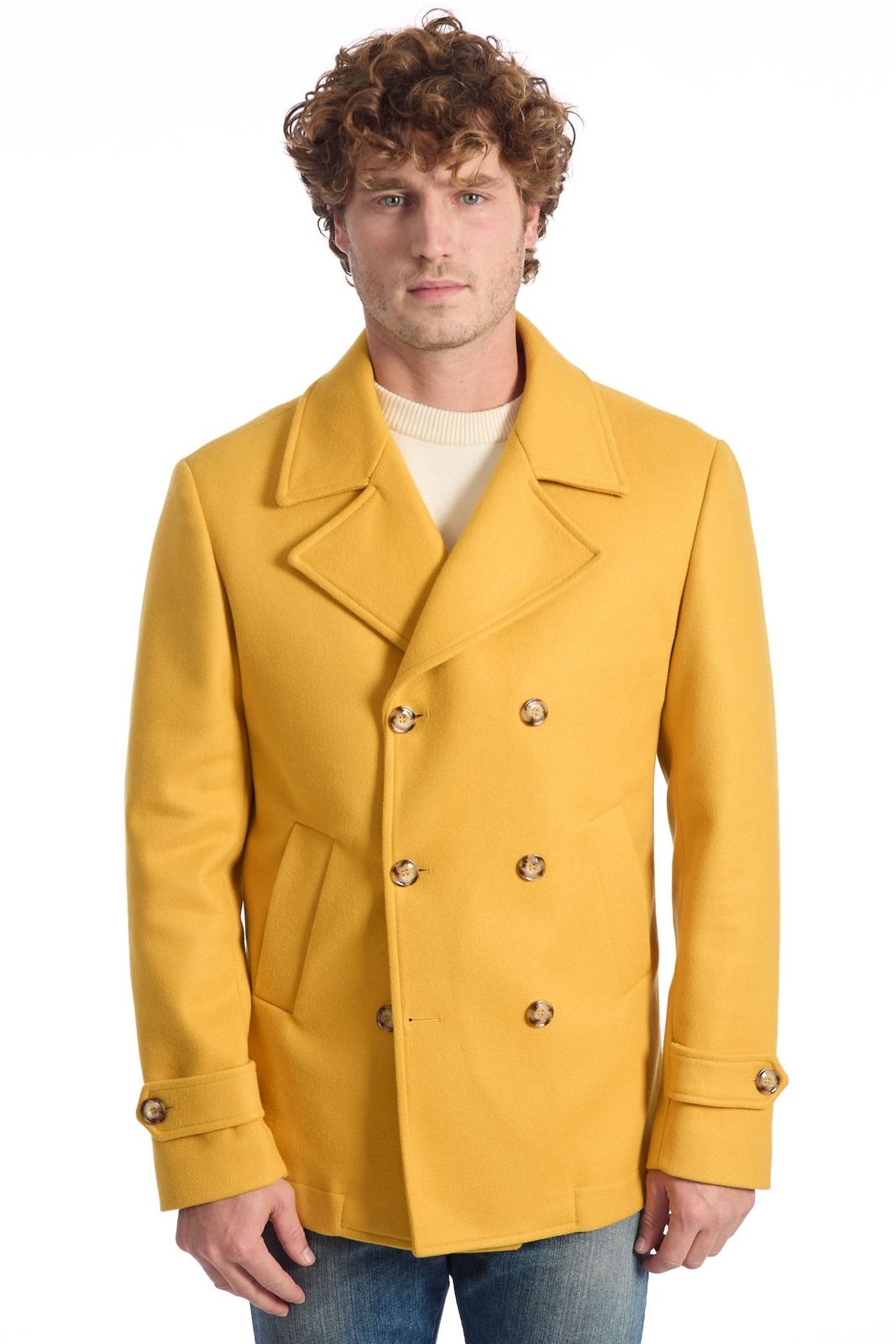 Roberto Pepe Luxury Men Coat Yellow
